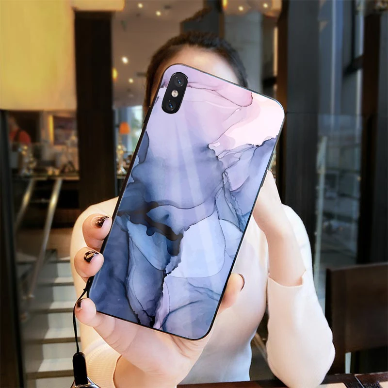 Tvrdené sklo telefón prípade Červenať a Payne Grey Tečie Abstraktnej Maľbe na iPhone X XR XS Max 8 7 6 Plus pre Samsung s8 s9