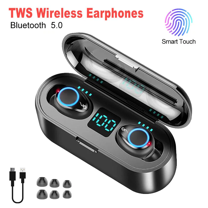 TWS Bezdrôtové Slúchadlá Bluetooth Slúchadlá s Mikrofónom, LED Displej Pravda Bezdrôtové Slúchadlá Slúchadlá s 2200mAh Power Bank