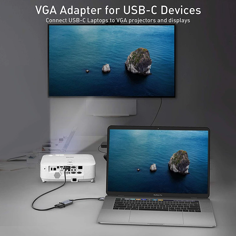 Typ C pre Ženy Kábel VGA Adaptér USBC USB 3.1 na VGA Adaptér pre MacBook Pro a MacBook Air 2019 Chromebook Samsung Galaxy S9/S8