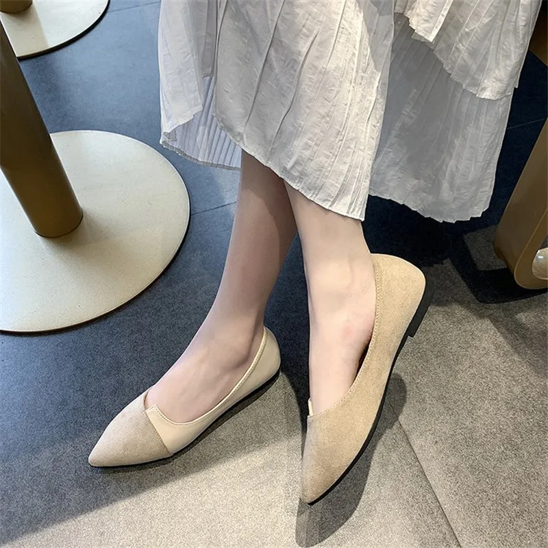 Ukázal Prst Semiš Ploché topánky žien 2019 jar jeseň topánky ženy Móda Patchwork Zmiešané Farby Priedušná Bežné ženské topánky
