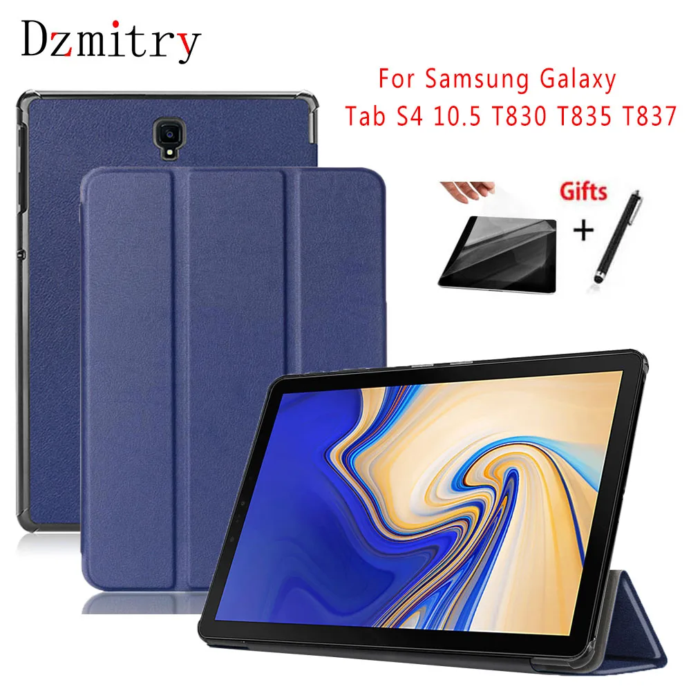 Ultra Slim Smart Magnet PU Kožené Kryt Pre Samsung Galaxy Tab S4 10.5 SM-T830 T835 T837 Tablet Ochranné Puzdro+film+Stylus pen
