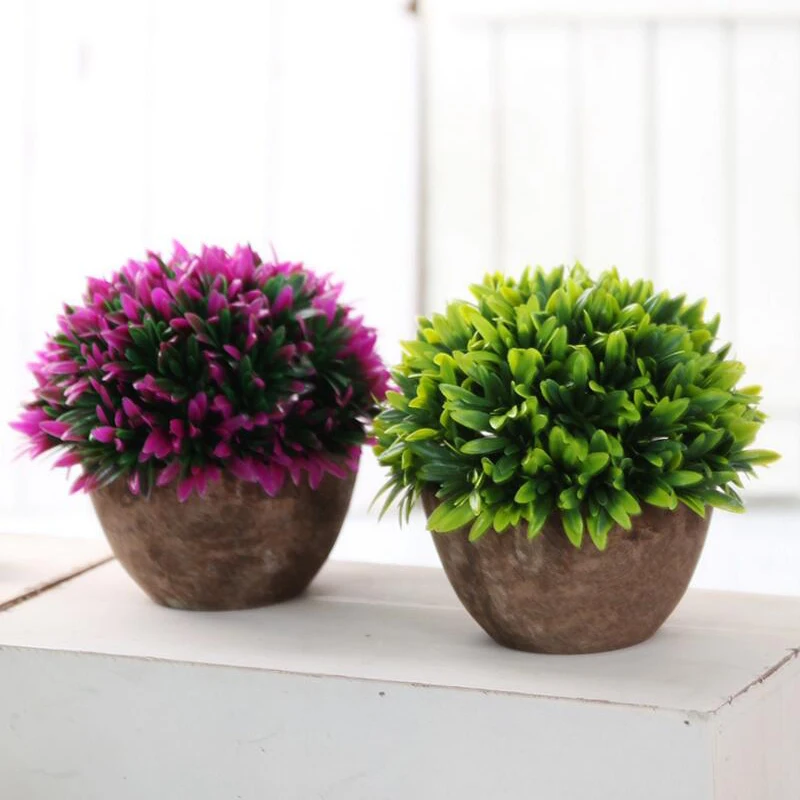 Umelý Kvet Bonsai Plastové Zelené Rastliny Váza Nastaviť Umelý Kvet V Kvetináči Svadobné Domov, Záhrady, Kancelárske Party Dekorácie