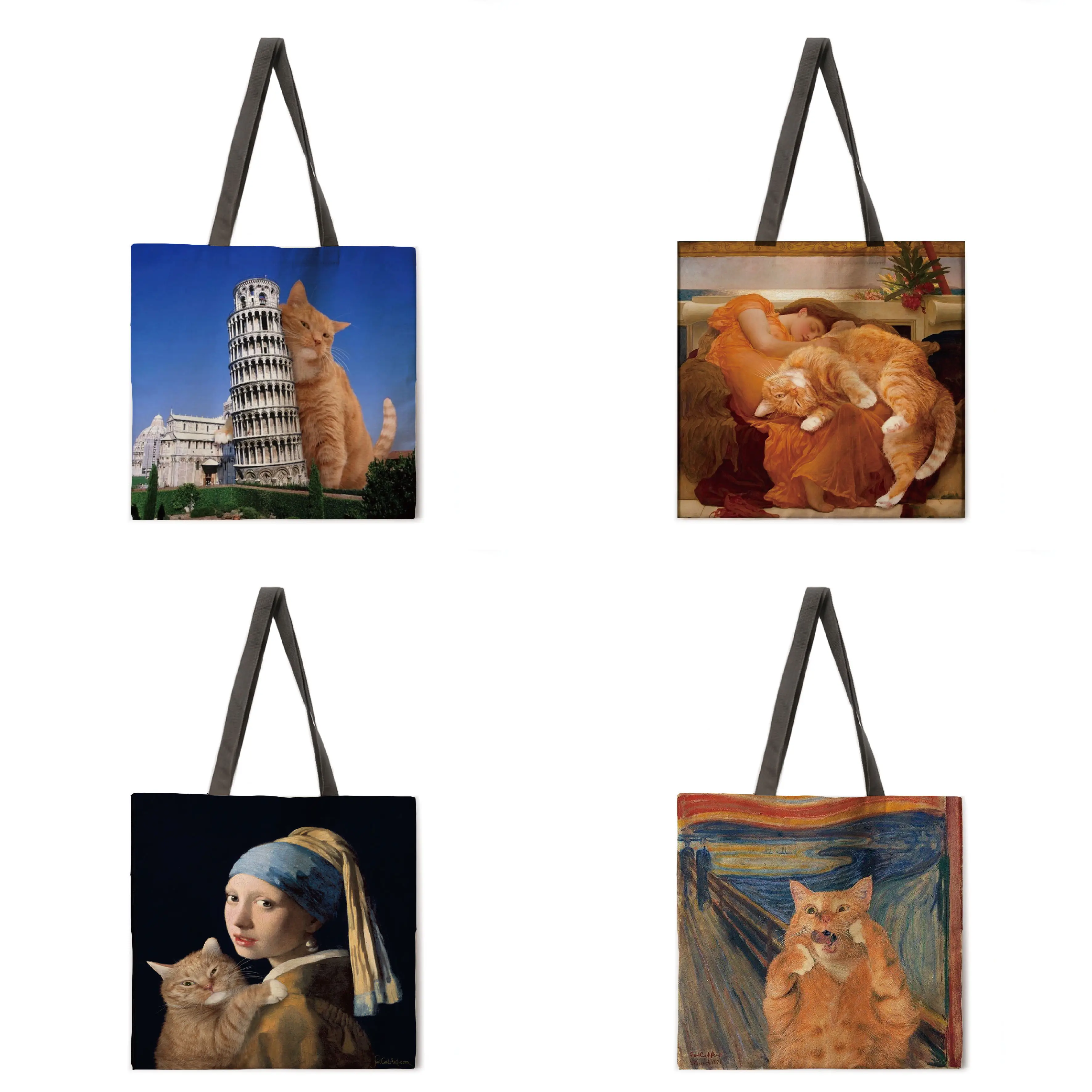 Umenie Tuku Orange Mačka Tlače Tote Bag Ladies Bežné Tote Taška Dámy Ramenní Taška Skladacia Nákupná Taška Vonkajšie Plážová Taška