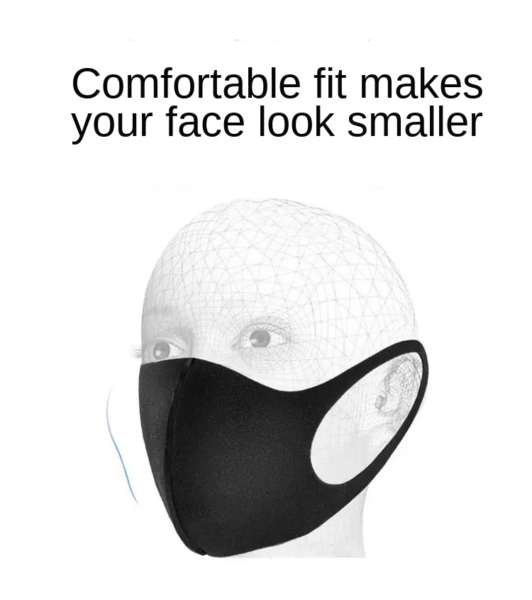 Umývateľný Úst Maska Čiernej Bavlnenej látky Filtračný Respirátor Prachu Dôkaz 3D Fashion Tváre Masky Opakovane FPP2 3D Fashion Dospelých PM2.5