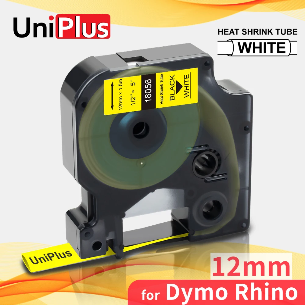 UniPlus 18056 Kompatibilné DYMO Rhino Zmršťovacej Trubice Štítok Pásky 12 mm Čierna na Žltom pre Dymo Label Maker 4200 5000 6000 5200