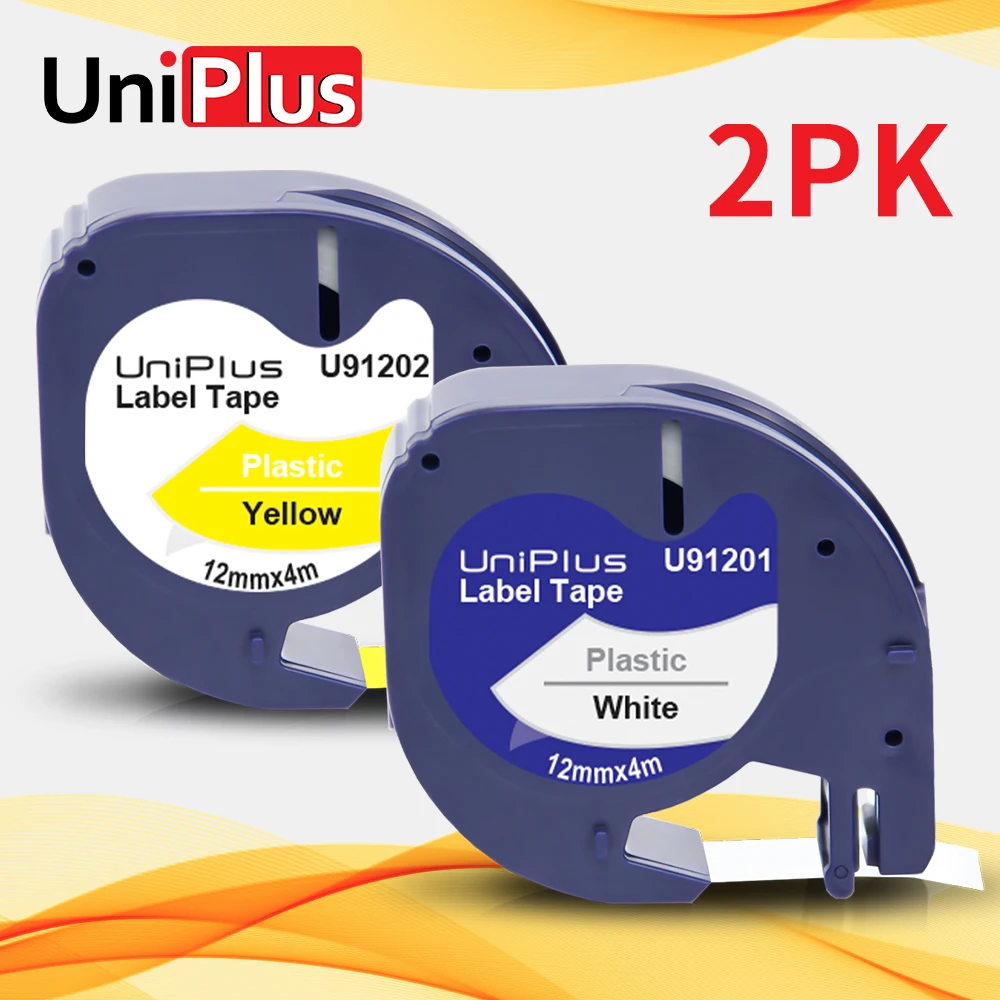 UniPlus 2PK 91201 91202 Štítok Pásky Mix Farieb Fit Dymo Letratag LT Páska Tlačiarne 91331 91221 91332 91222 Čierne na Bielom Žltá