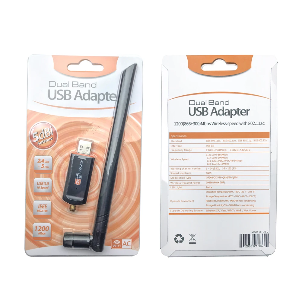 USB 3.0 1200Mbps Adaptéra Wifi Dual Band 2,4 Ghz, 5 Ghz 802.11 AC RTL8812BU Antény Wifi Dongle Network Karta Pre Notebook Ploche
