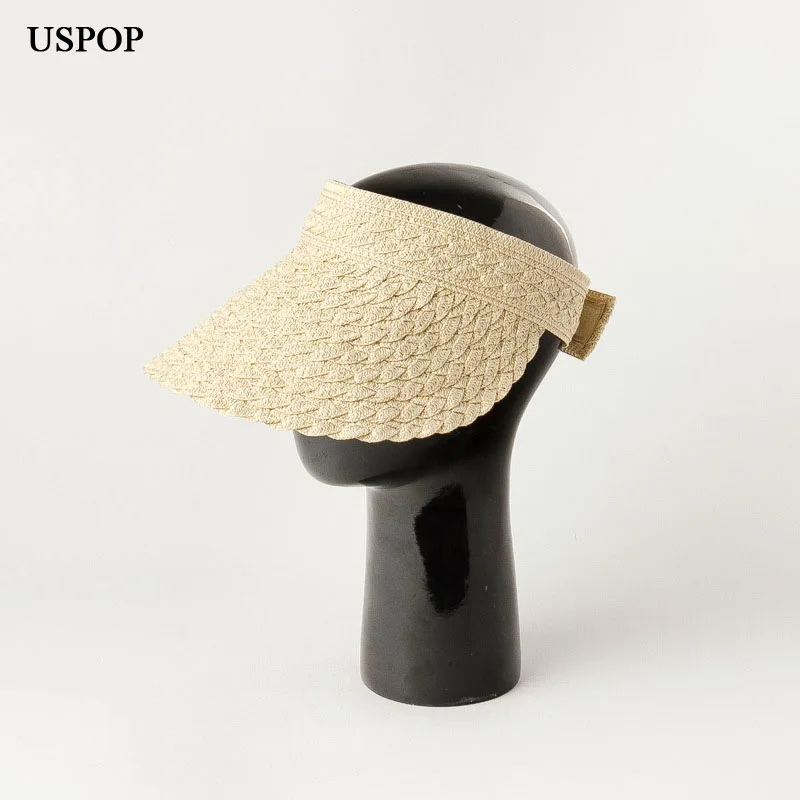 USPOP 2020 Nový Letný klobúk ženský Vzor tkanie slamený klobúk nastaviteľné široký okraj slnko klobúk bez hornej slamy pláži clonu spp