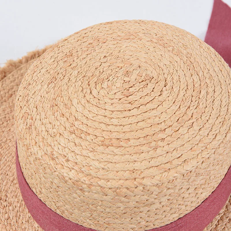 USPOP 2020 ženy, slnko klobúky taffia letné klobúky samica plochá slamené klobúky, Písmeno M luk páse s nástrojmi drsné edeges pláži čiapky