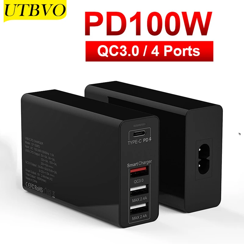 UTBVO PD 100W 4 USB Typu C, Rýchle Nabíjanie 3.0 Nabíjačka pre MacBook Air iPad iPhone 12 11 Pro Samsung Huawei ASUS Sieťovej Nabíjačky
