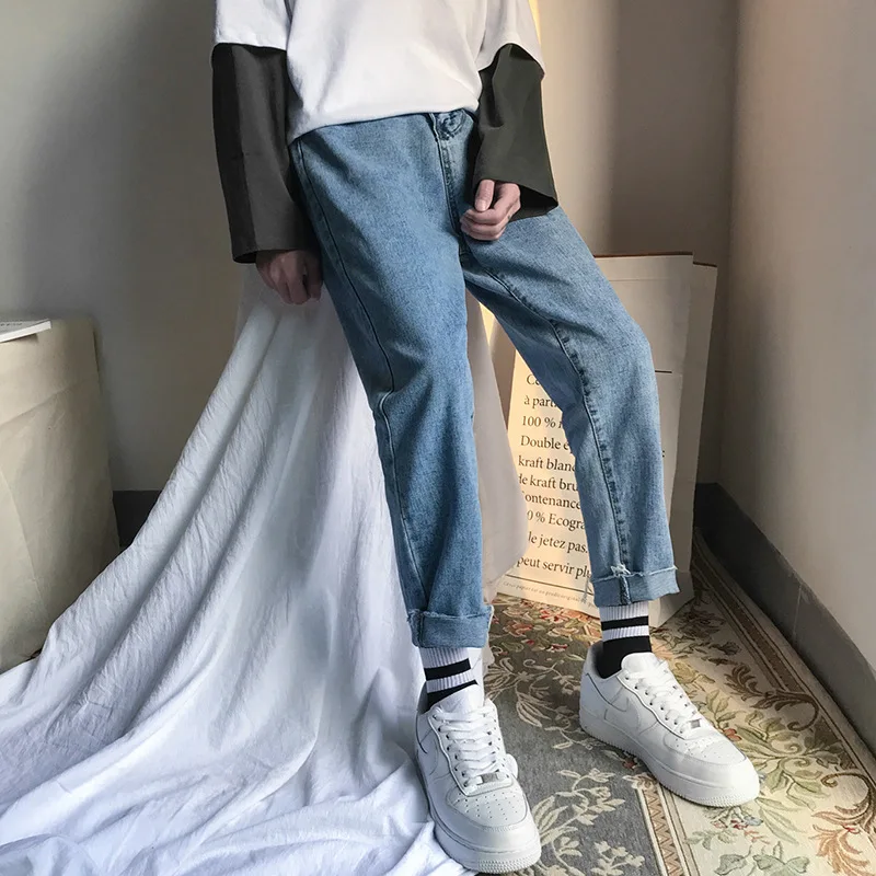 V lete roku 2020 značky voľné rovné džínsy muž dospievajúcich študentov kórejský pekný členok dĺžka nohavice bežné mužov hárem nohavice
