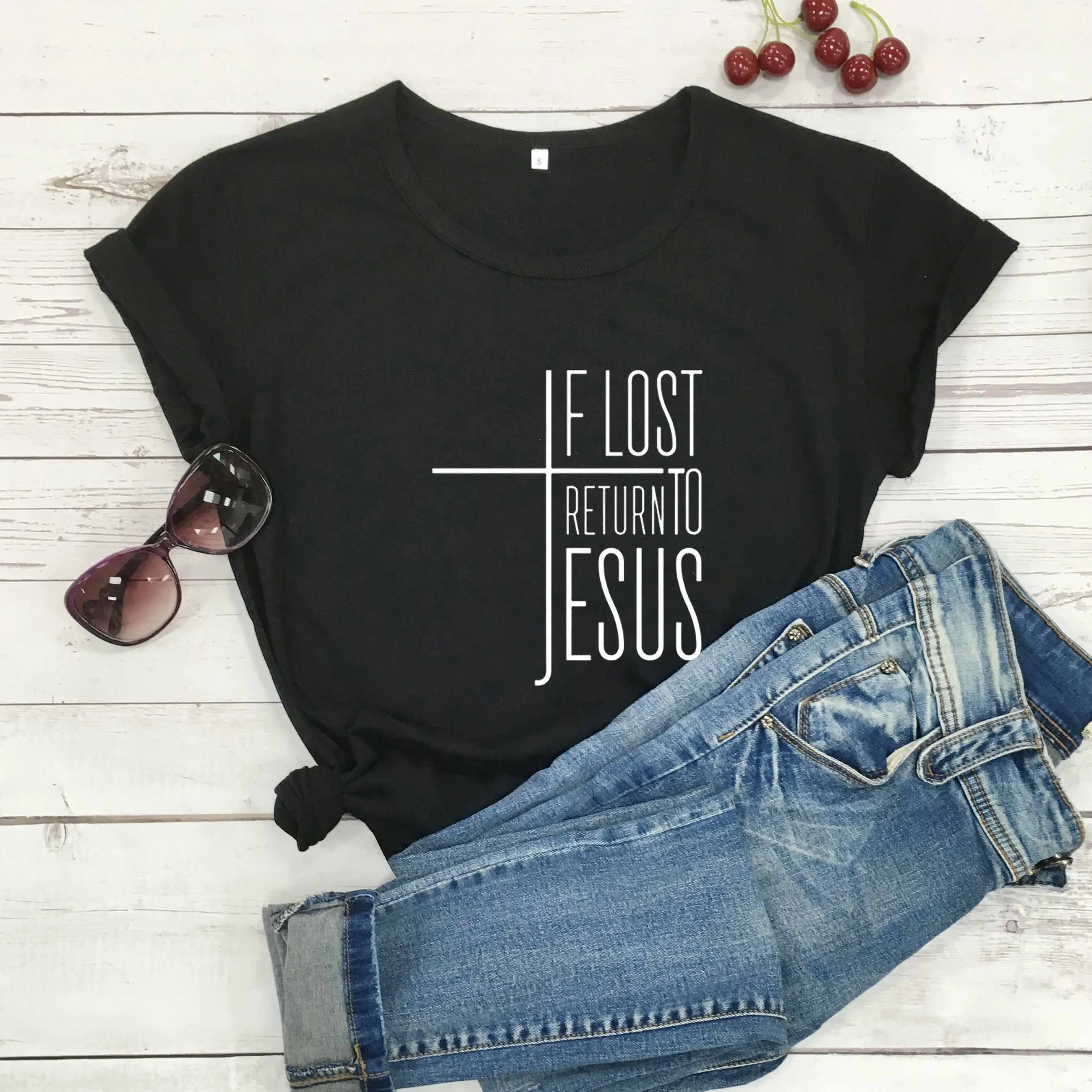 V prípade straty, Vrátiť sa K Ježišovi Kríž Tričko ženy unisex čistej bavlny bežné vtipný slogan grafické vyznania Kresťanskej Biblie krst čaj