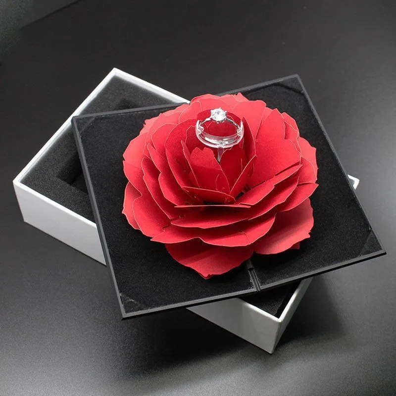Valentína Sklopné Rotačné Rose Krúžok Boxy Narodeniny, Svadba, Manželstvo Otočiť Zapojenie Šperky Zobraziť Darčeka Držiteľ Nové