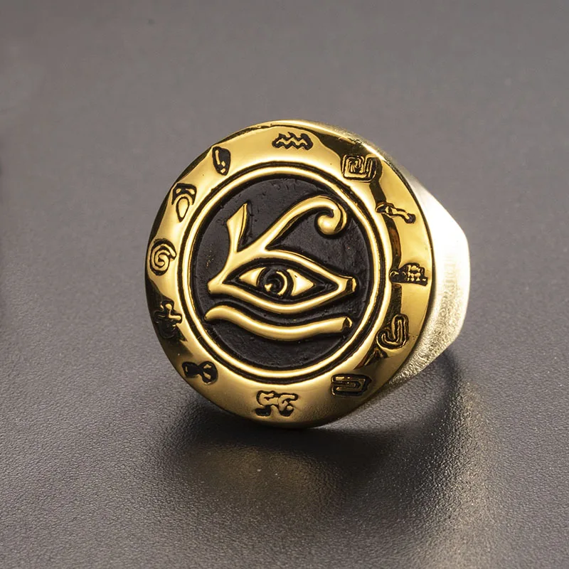 Valily Mužov z Nehrdzavejúcej Ocele Egypt Eye of Horus Krúžok Zlato Kolo Top Pečať Ochrany Symbol Prstene, Šperky pre Človeka