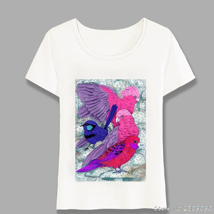 Vec Galah Vták Akvarel T-Shirt Letné Ružové Umenie Ženy t-shirt Roztomilý Vták Tlačiť Bežné Ženské Topy Lumbálna Tees Harajuku