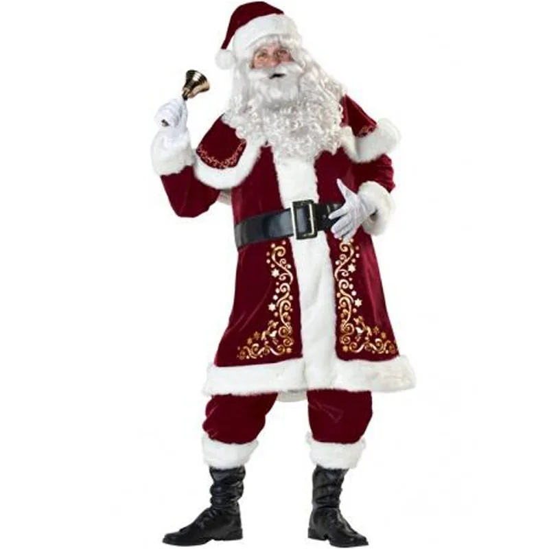 Velvet Deluxe Santa Claus Otec Cosplay Vyhovovali Vianočný Kostým pre Dospelých Maškarný Celý Set Cosplay Vianočné Sety ecoparty