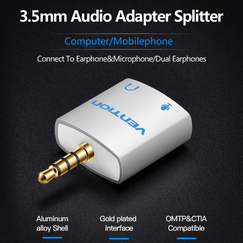 Vencie 3,5 mm Slúchadlá Audio Splitter Connecter Adaptér s mic 1 Muž 2 Žena Audio Adaptér Pre Slúchadlá PC, Mobilný Telefón