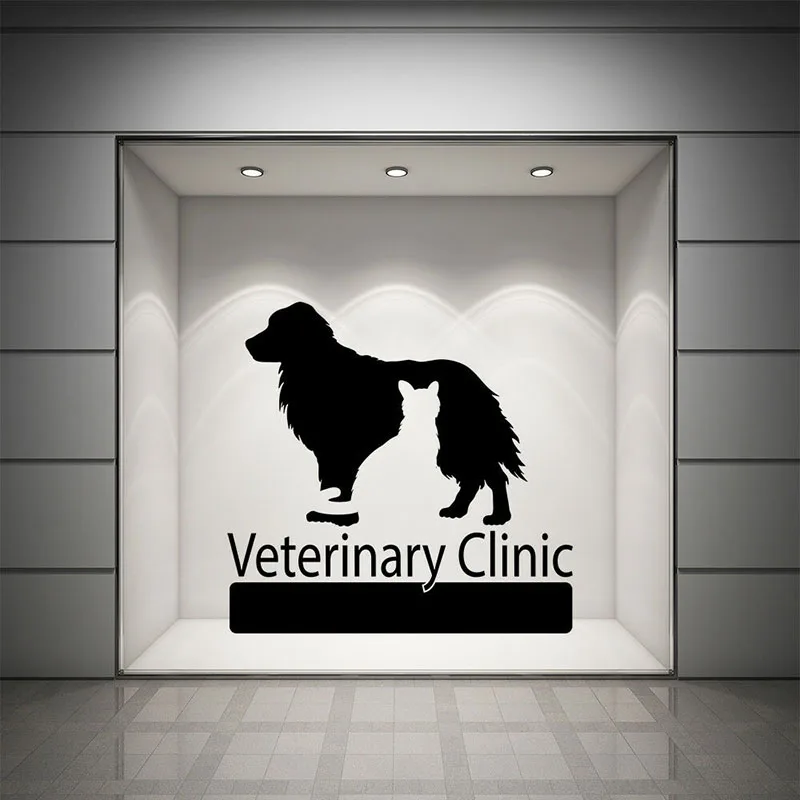 Veterinárna Klinika Logo Stenu Odtlačkový Pet Shop Výzdoba Interiéru Dvere, Okno Vinylové Nálepky Umenie Mačka, Pes Zvierat Siluetu Tapety E418