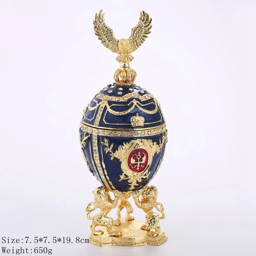 Veľkonočné Vajíčko Bejeweled Šperky Drahokamu Šperky Box Na Stojan Modrá Olej Smalt