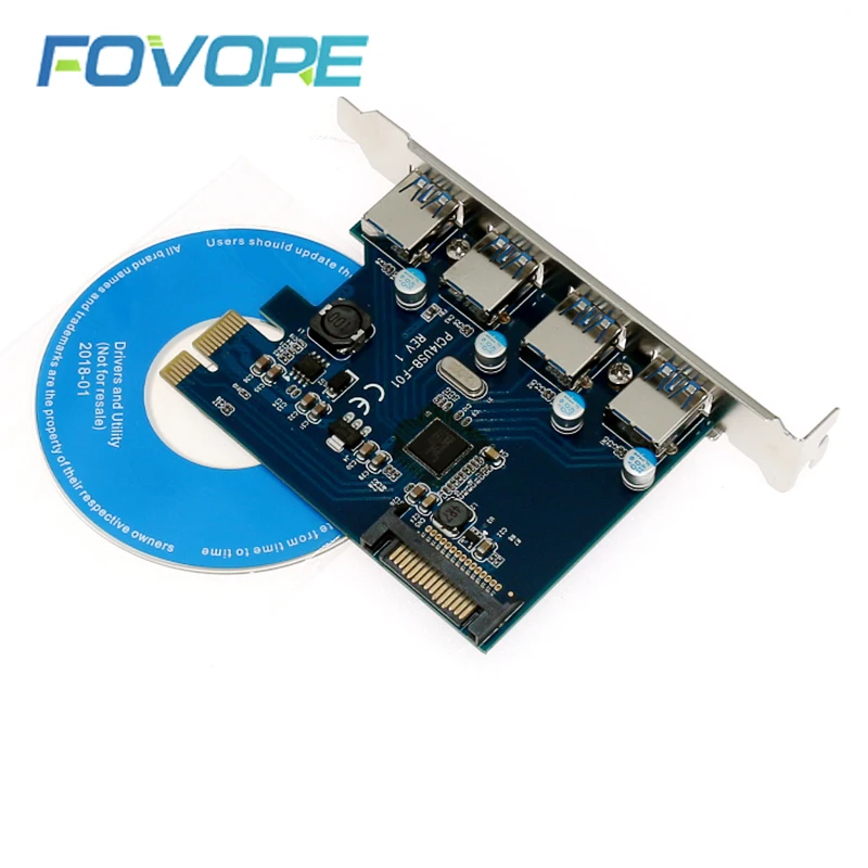 Veľkoobchod 4 Port PCI-E Na USB3.0 Converter Extender Karty PCI-E Fresco FL1100 Chipset PCIE Rozširujúca Karta