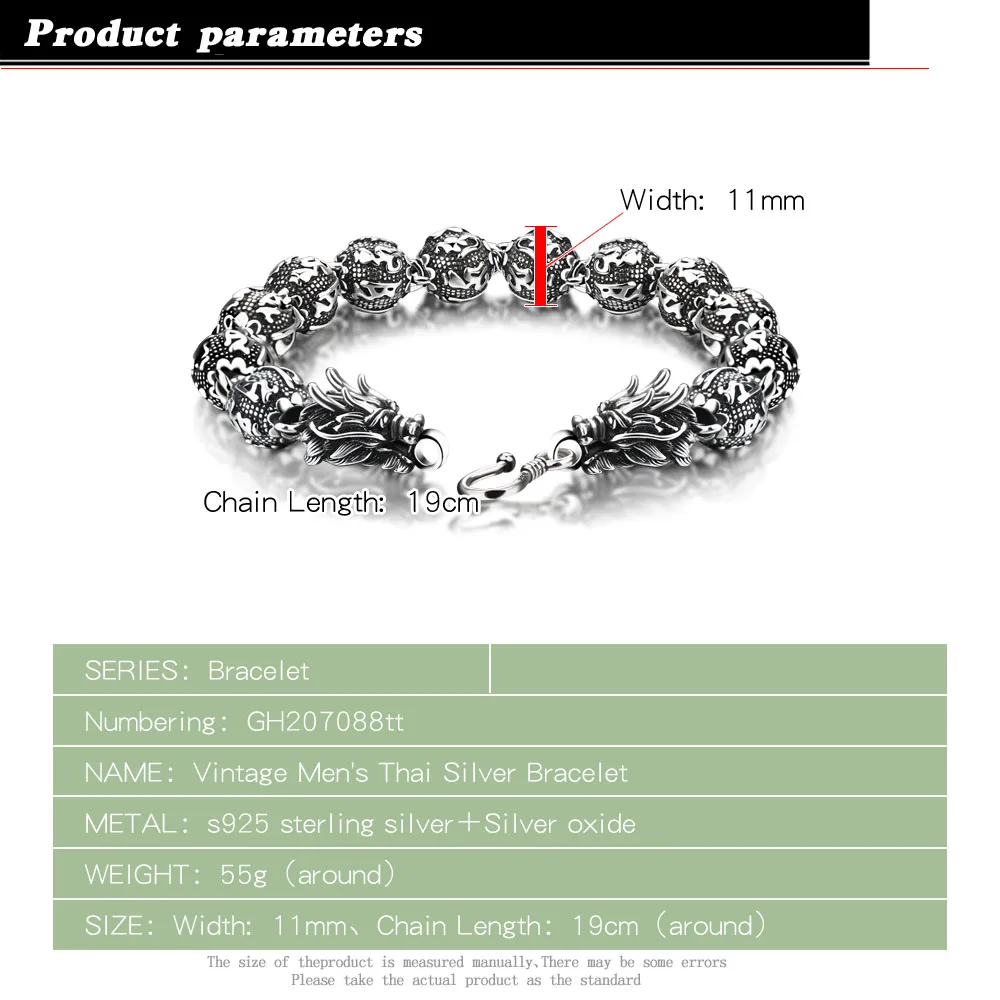 Veľkoobchodný predaj Hot Značky Šperky, Módne 925 strieborný Náramok Pre Mužov & Chlapcov Ročníka Punk Thai Silver Dragon Náramok