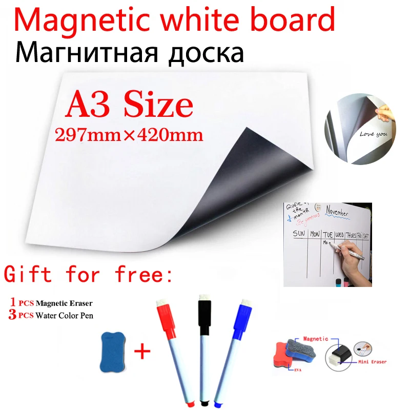 Veľkosť A3 Magnetická Tabuľa Magnet Biele Suché Stieracie Tabule Chladnička Nálepky Flexibilné Vinyl Home Office Kuchyňa 3 Perá 1 Eras