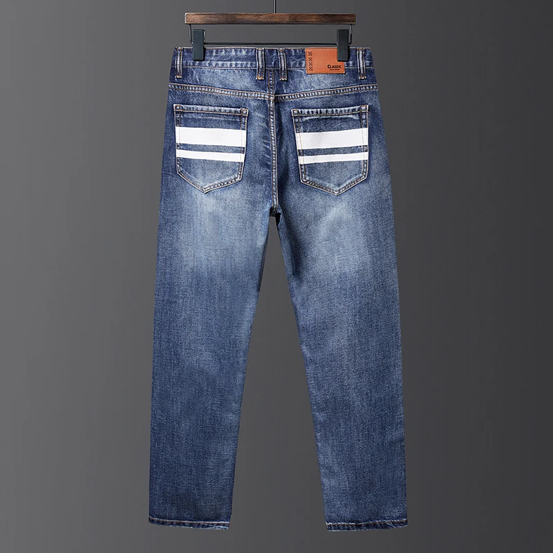Veľká veľkosť 42 44 46 Mužov jeseň/zima straight-leg džínsy Business casual módy voľné mládež džínsové nohavice Modré svetlo modrá