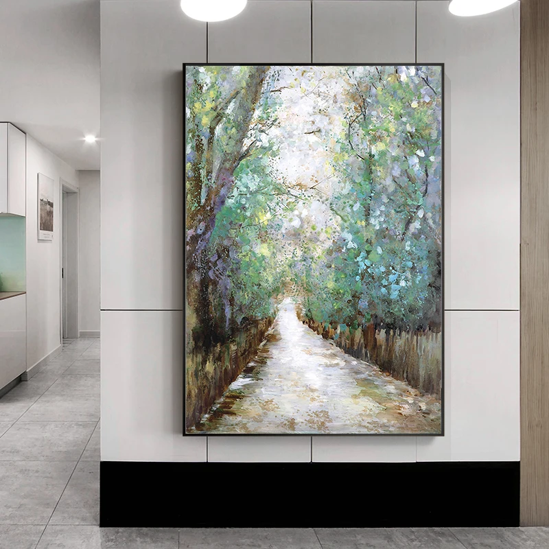 Veľká Veľkosť Abstraktné Lesnú Cestu Plátno Art Print Maľovanie Moderné Krajiny Plagáty na Stenu Obrázky Pre Obývacia Izba Dekor