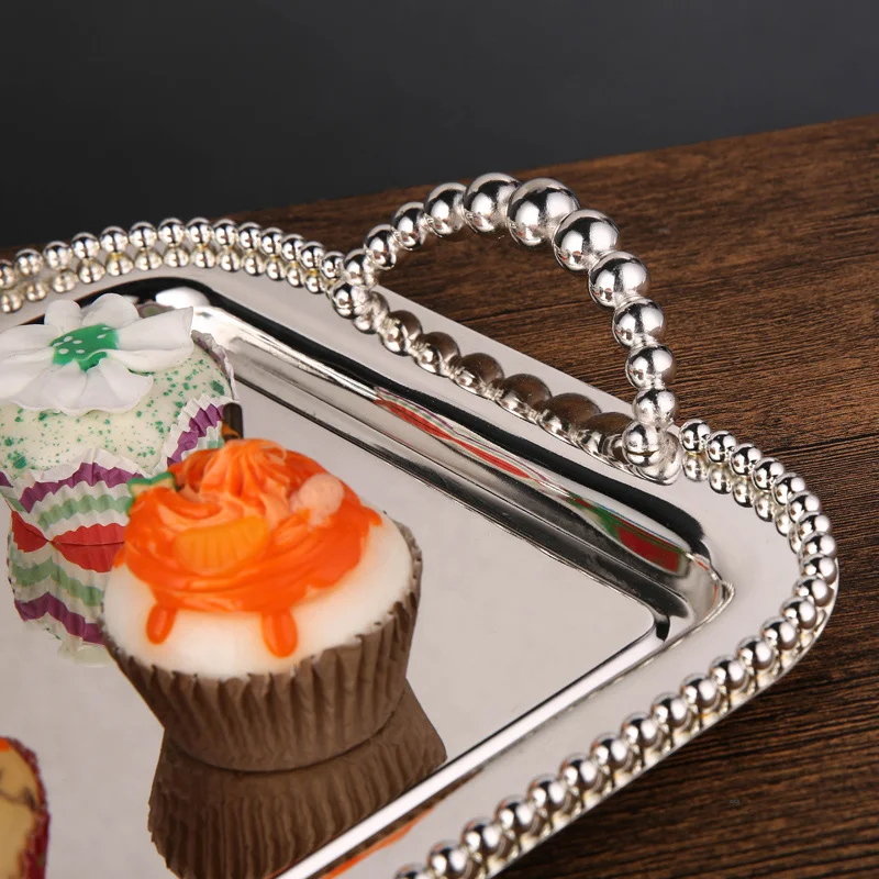 Veľké veľkosti, obdĺžnik, strieborný kovový zásobník kovové tortu vaničky dekoratívne podnosy potravín servírovací tanier pečivo raňajky zásobník 737