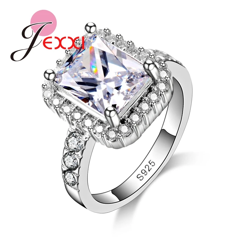 Veľký Biely Crystal Elegantné 925 Sterling Silver Zapojenie Snubné Prstene Pre Ženy, Luxusné Cubic Zirconia Módne Krúžok