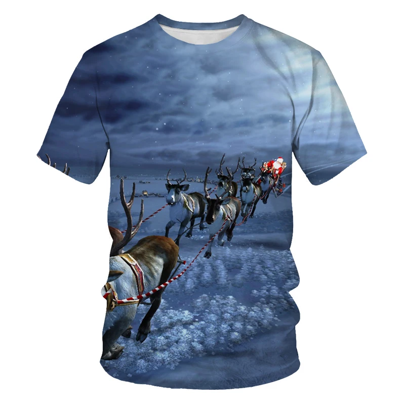 Vianočné elk vzor 3d tlač mužov a žien t-shirt mäkkého materiálu tričko príležitostné voľné t-shirt športové pánske streetwear