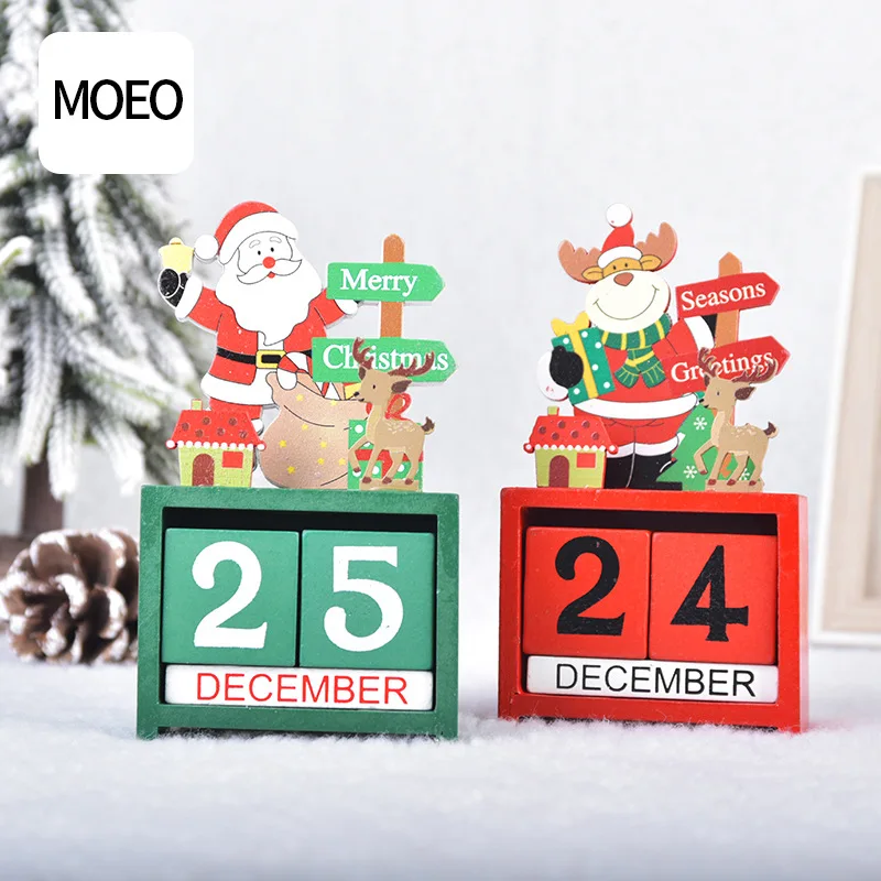 Vianočné ozdoby, drevené kalendár ozdoby kreatívne HOBBY Vianočné darčeky cartoon elk mini desktop tabuľka