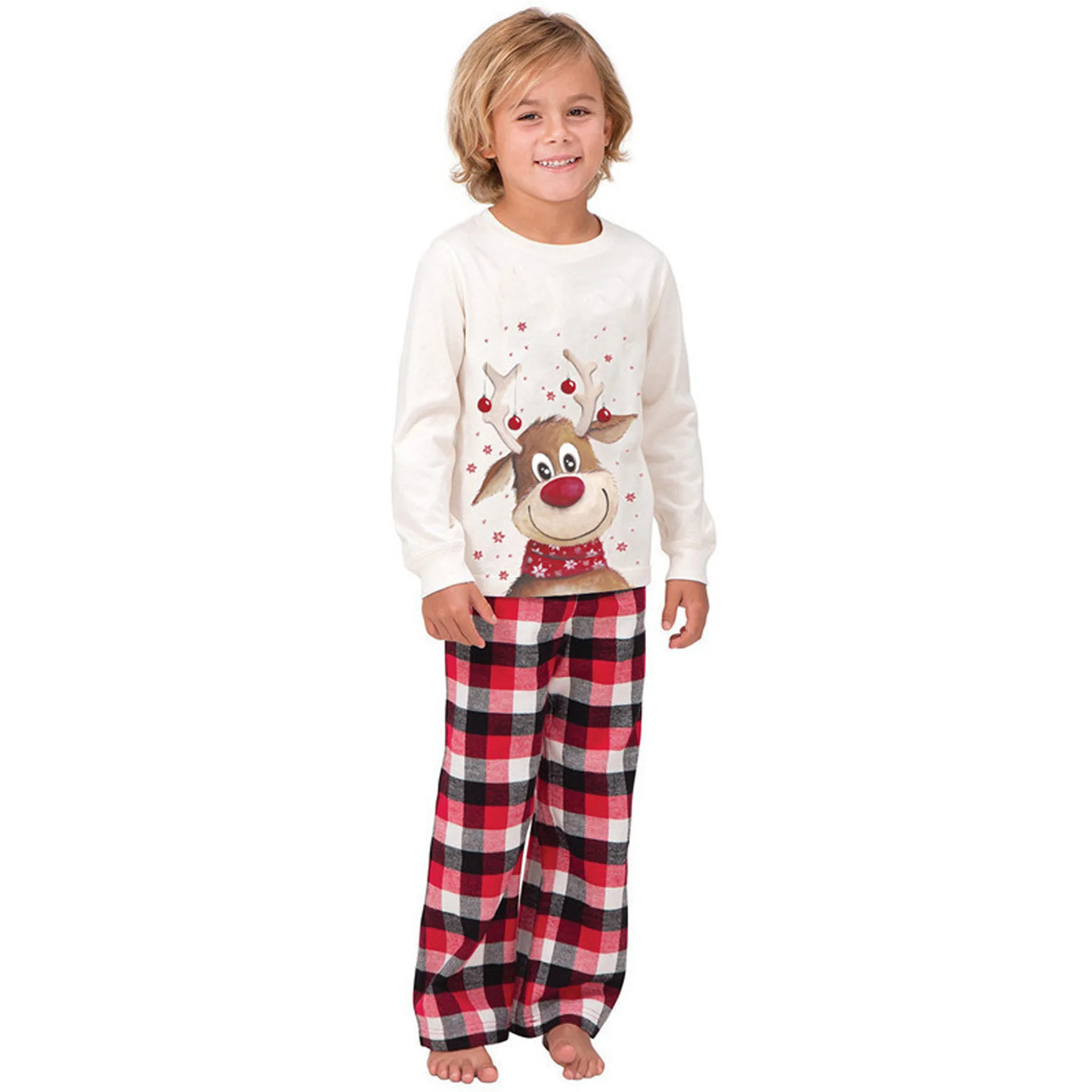 Vianočné Rodiny Pyžamo Nastaviť Dospelých, Deti Pyžamá Sleepwear 2 KS Súpravy Jeleň Topy+Kockované Nohavice Vianoce Rodine, Pozrite Zodpovedajúce Oblečenie