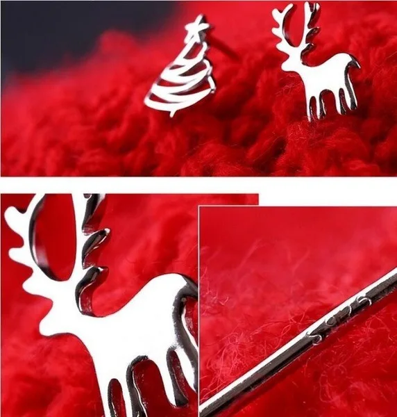 Vianočný Stromček Elk Ucho Stud Vianočné Tvorivé Kartáčovaný Non-symetrické Ucho Krúžky