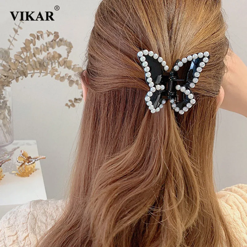 VIKAR Nové Elegantné Ženy Motýľ Pearl Vlasy Pazúry Klipy Pre Dievčatá Sladké hlavový most Vlásenky Hairgrips Módne Doplnky do Vlasov