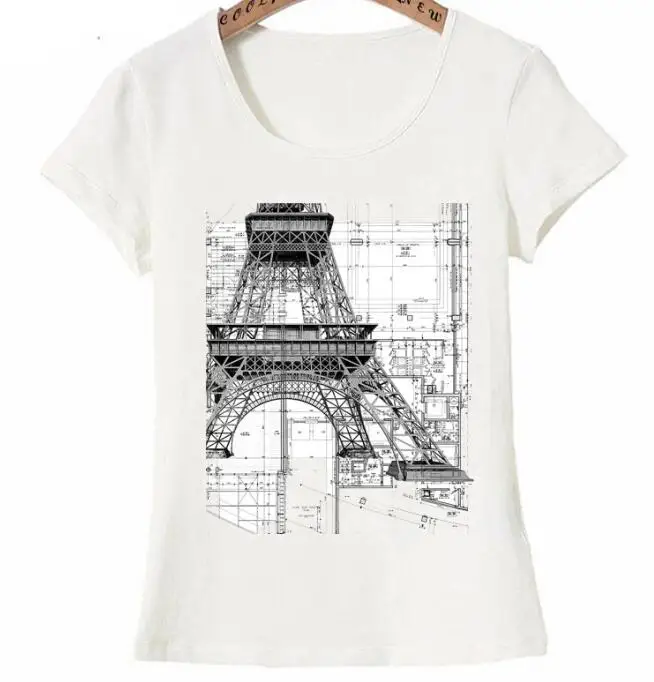 Vintage Paris tour Eiffel dessins d'ingénierie dojem T-Shirt été femmes à manches courtes Jednoduché femme t-shirts occasionnel