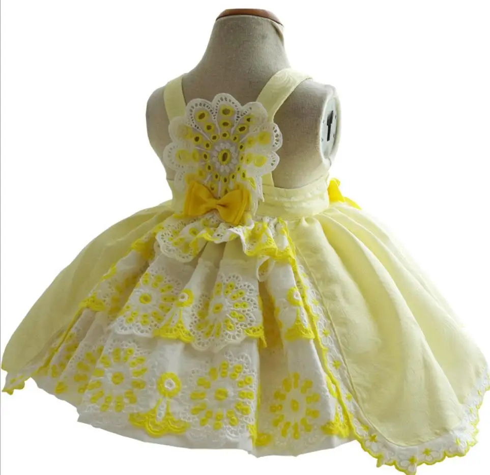 Vintage Yellow Čipky španielska Princezná Lolita Turecko plesové Šaty, Luk bez Rukávov Narodeninovej Party Šaty Pre deti