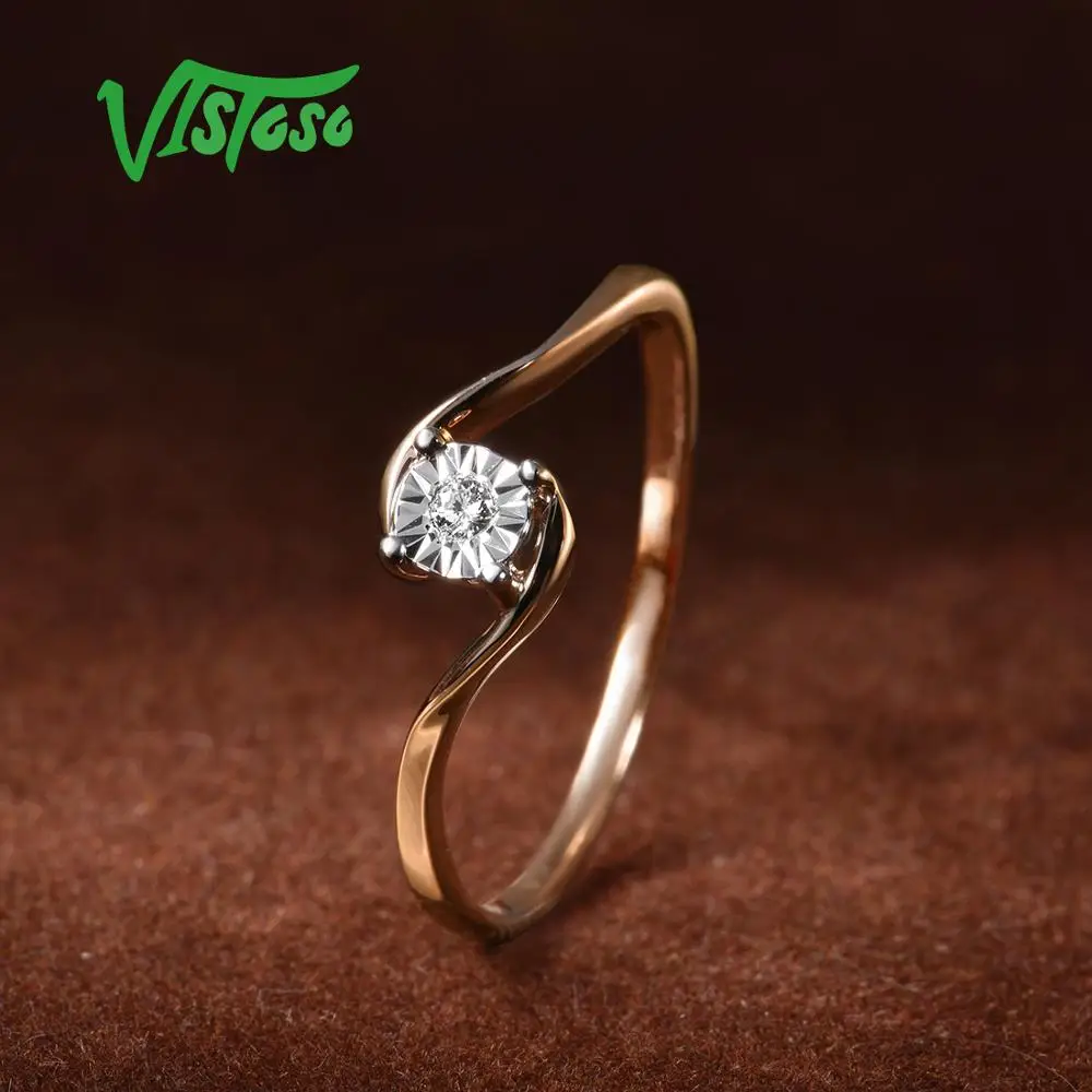 VISTOSO Čistý 14K 585 dvojfarebné Zlato Šumivé Ilúzie-Nastavenie Zázrak Doska Diamantový Prsteň Pre Ženy Výročie Trendy Jemné Šperky
