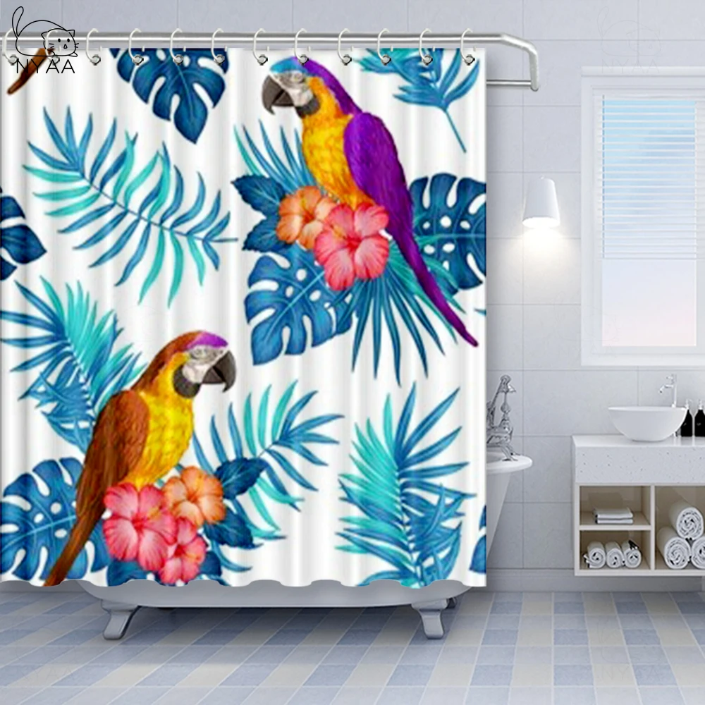 Vixm Sivá frican Papagáj Vták Psittacus Erithacus Stojí na Pobočku Tropická Príroda Voľne žijúcich živočíchov Sprchové Závesy Textílie