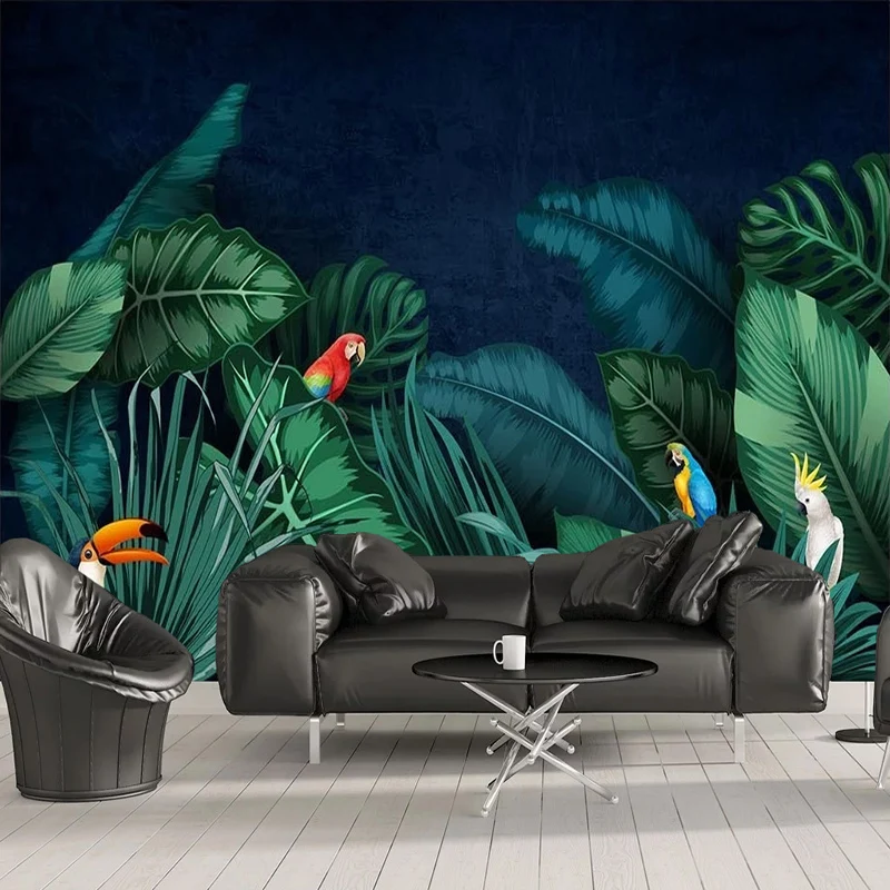 Vlastné 3D Tapeta Juhovýchodnej Ázie Tropickom dažďovom Pralese Banán Leaf Papagáj Foto nástenná maľba Obývacia Izba, Spálňa Nepremokavé Stenu Papier