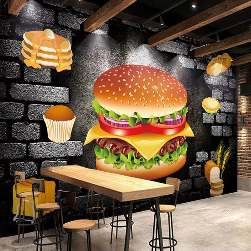 Vlastné Akejkoľvek Veľkosti nástennú maľbu, Tapety 3D Stereo Tehla Hamburg Pekáreň Fast Food Reštaurácia Pozadí Steny Výzdoba Steny Papier Na Stenu 3D