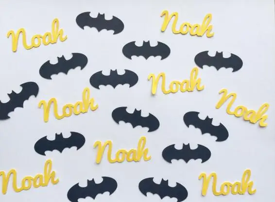Vlastné meno superhrdina Batman baby sprcha narodeniny Confettis Rodovej Odhaliť Tabuľka dekor zápisník symbolov scatter strany decoartions