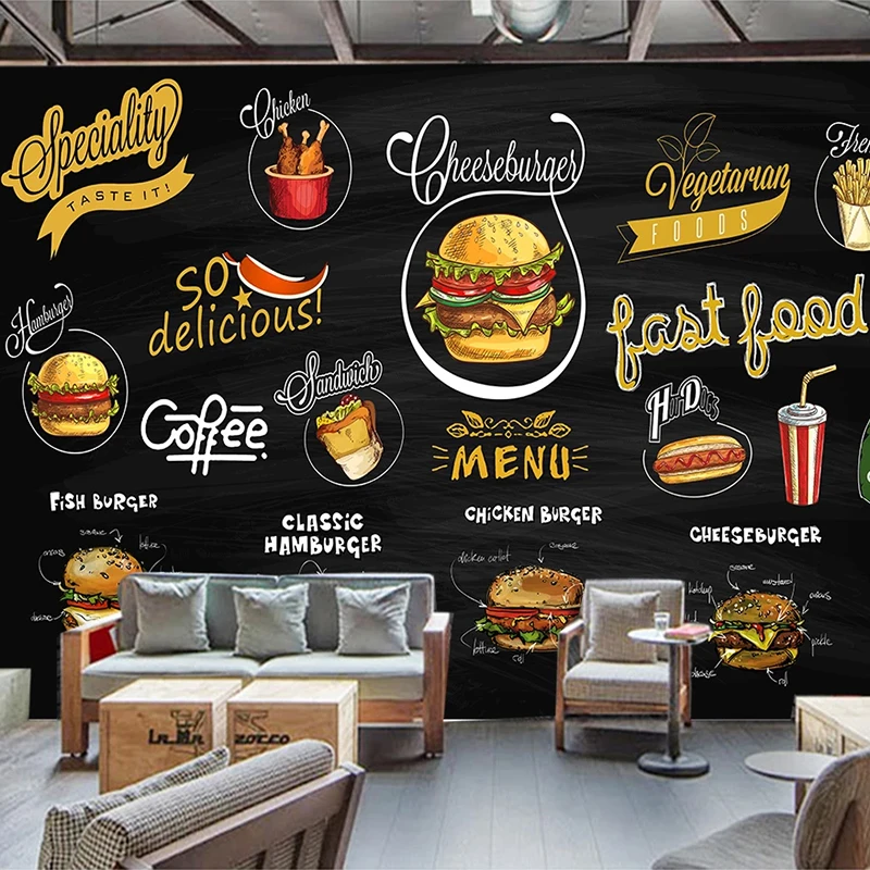 Vlastné Nástenné Ručne Maľované Tabuli, Pizza, Hamburger, 3D Foto Tapety Kuchyňa Reštaurácia Pozadí Steny Dekor Papier Peint