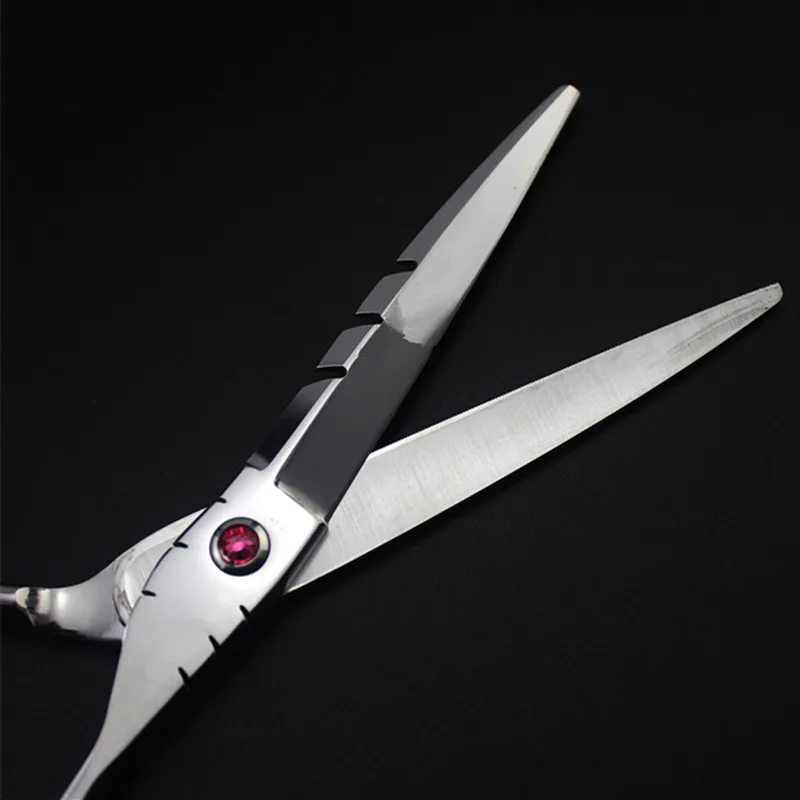 Vlastné profesionálne Japonsko 440c 5.5 6 inch Laser drôt vlasy nožnice zúbkovaný kotúče na Rezanie holič kadernícke nožnice nožnice na plech