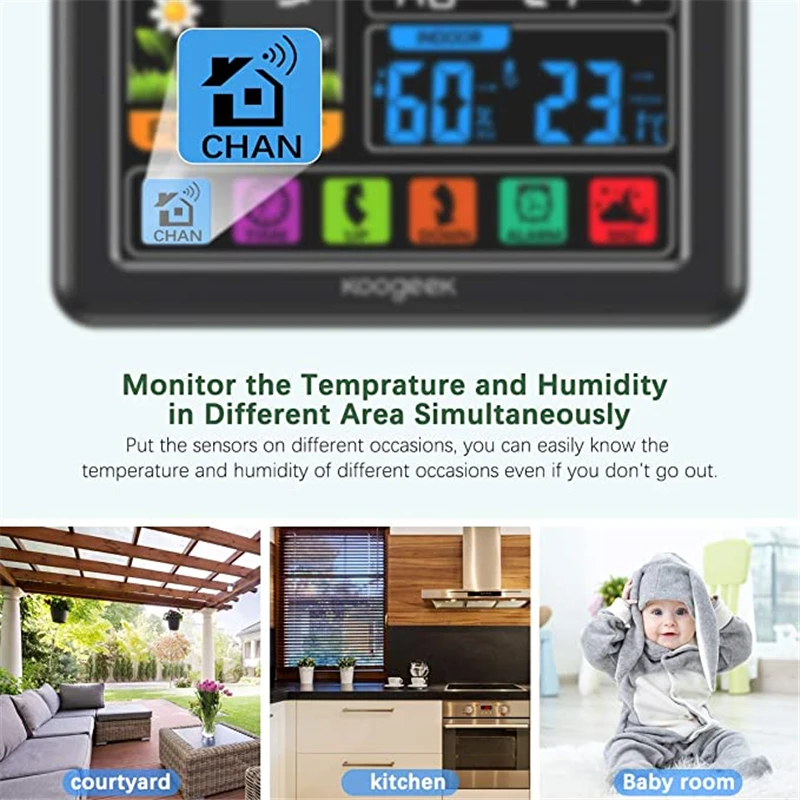 Vnútorné Vonkajšie Digitálna meteorologická Stanica, Bezdrôtový LCD Displej w/ Budík Real-Time Teplota/Vlhkosť/Prognóza Funkcia Domov