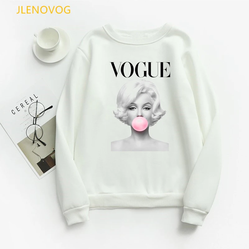 Vogue Audrey Hepburn Bubble Gum biela hoodies ženy móda mikina lumbálna pohode sudadera mujer zimné oblečenie, streetwear