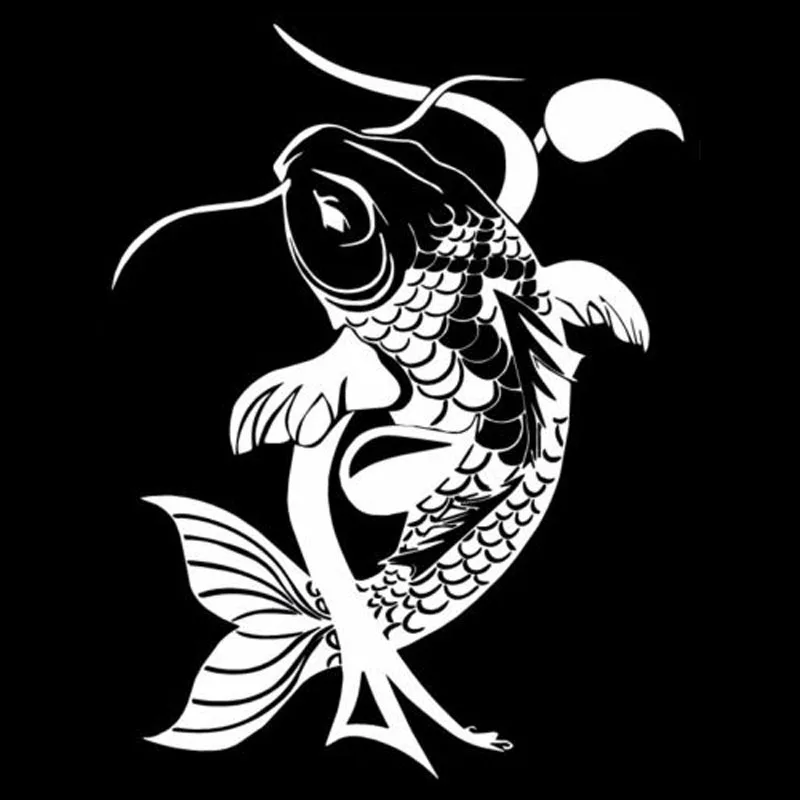 Volkrays Creative Auto Nálepky Koi Rýb, Tradičné Japonské Zvierat Príslušenstvo Reflexné Vinyl Kotúča, Čierna/Biela,19 cm*14 cm