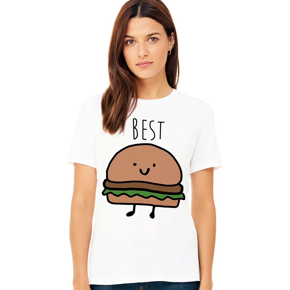 Vtipné Dizajn Najlepší Priateľ Zodpovedajúce T-Shirt BFF T Shirt Ženy Fast Food Tee Tričko pre Femme Bavlna Topy Tees Hamburger a Hranolky