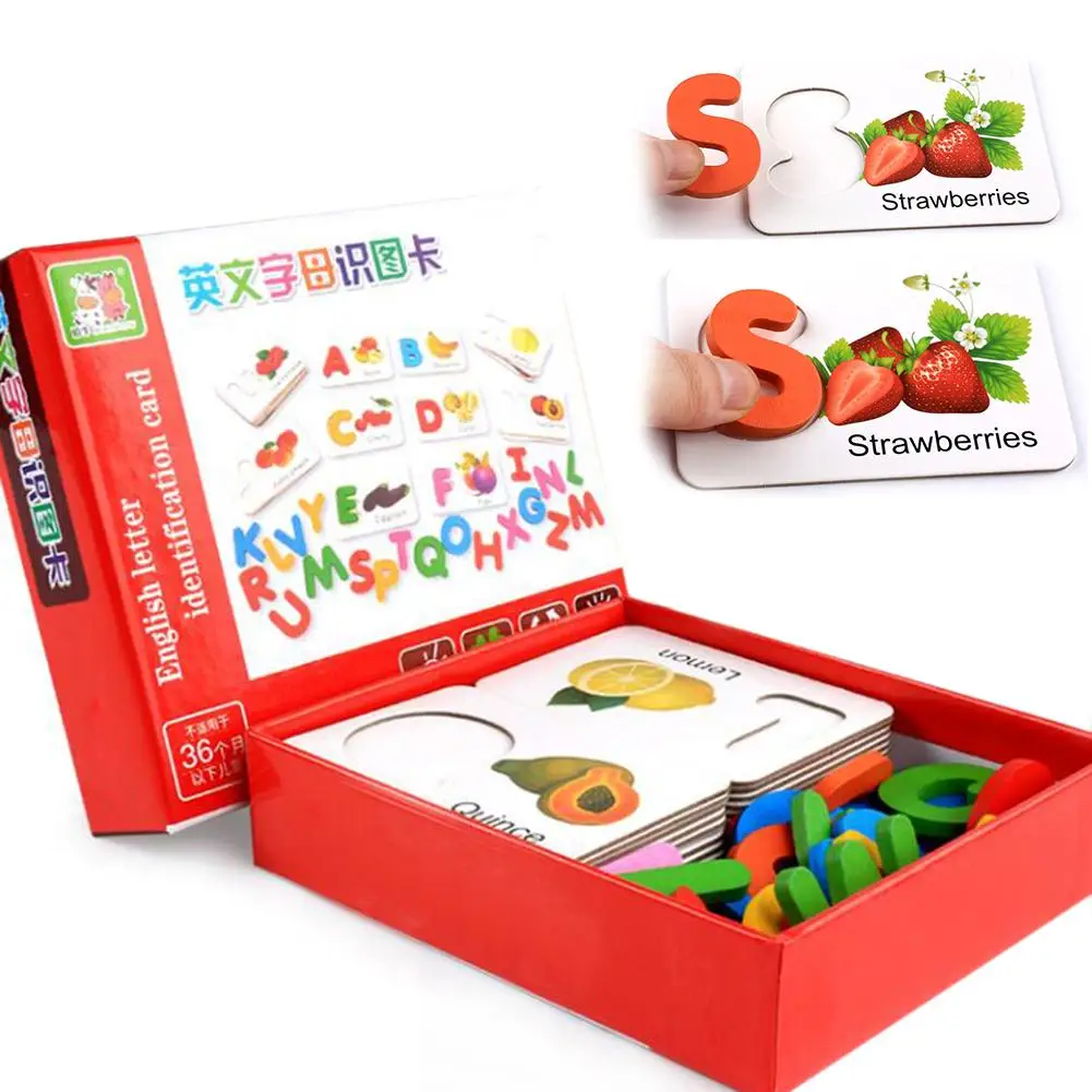 Vtipné Drevená Abeceda Písmená Zeleniny Puzzle Zodpovedajúce Karty Skoro Vzdelávacie Hračky Rodič-Dieťa Interaktívne Hry pre Deti