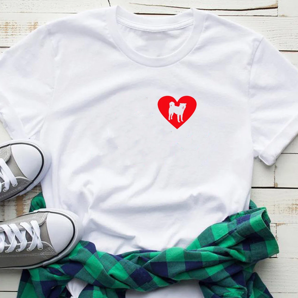 Vtipné Milujem Akita Srdca tlače bavlnené tričká pre ženy milovník psov priateľka Grafické Tees lete bežné Ženské Topy